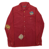 KINGSPORT Mens Red Patchwork Cotton Blend Shirt XL Casual Buttoned Shirt