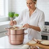 Anygleam Food Steamer Rose Gold Three Layer Thick Stainless Steel Universal Cooking for Induction Cooker Gas Stove Steam Pot