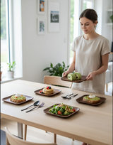 Anygleam Brown 2pcs Square Wooden Plate Serving Tray Food Kitchen Tableware