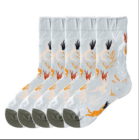Anyfootwear 5 Pairs Size 5-9 Women Fashion Crew Socks Combed Cotton Abstract Human Figure Oil Painting Print Colorful Novelty Funny Casual Christmas Gift