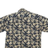 CAMPIA Mens Black & Beige Floral Short Sleeve Shirt L Cotton Blend Casual Summer