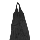 VICKY VALERE Womens Black Sparkle Halter Midi Dress Polyester Blend XS Elegant