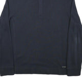 CALVIN KLEIN Mens Navy Blue Plain Cotton Blend Pullover Jumper M Half Zip