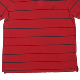 NAUTICA Mens Red & Navy Striped Short Sleeve Polo Shirt L Classic Cotton Blend