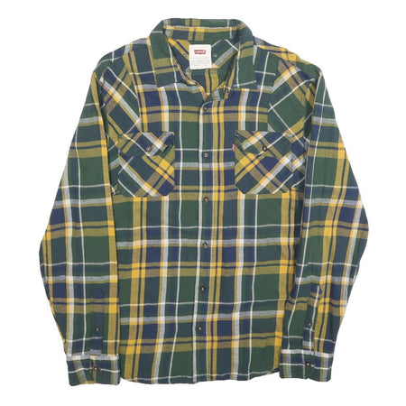 LEVI'S Mens Green & Yellow Check Cotton Blend Shirt L Classic Casual Button-Up
