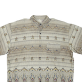 Mens Beige Pattern Shirt L Cotton Blend Casual Lightweight Summer Button