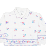 BLAST Womens White Floral Print Collared S Cotton Blend Sweatshirt