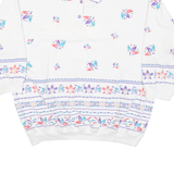 BLAST Womens White Floral Print Collared S Cotton Blend Sweatshirt