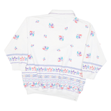 BLAST Womens White Floral Print Collared S Cotton Blend Sweatshirt