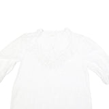 FAT FACE Womens White Lace Trim Cotton Blend Blouse 3/4 Sleeve V Neck UK 10