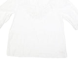 FAT FACE Womens White Lace Trim Cotton Blend Blouse 3/4 Sleeve V Neck UK 10