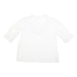 FAT FACE Womens White Lace Trim Cotton Blend Blouse 3/4 Sleeve V Neck UK 10