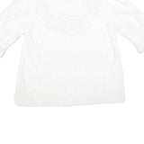 FAT FACE Womens White Lace Trim Cotton Blend Blouse 3/4 Sleeve V Neck UK 10