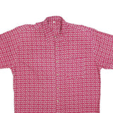 Mens Red & White Pattern Cotton Blend Shirt L Casual Summer Button Up Short