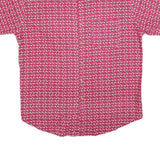 Mens Red & White Pattern Cotton Blend Shirt L Casual Summer Button Up Short