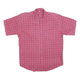 Mens Red & White Pattern Cotton Blend Shirt L Casual Summer Button Up Short