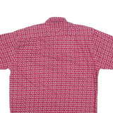 Mens Red & White Pattern Cotton Blend Shirt L Casual Summer Button Up Short