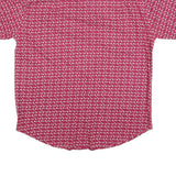 Mens Red & White Pattern Cotton Blend Shirt L Casual Summer Button Up Short