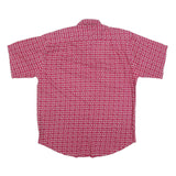 Mens Red & White Pattern Cotton Blend Shirt L Casual Summer Button Up Short