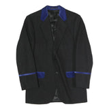 Mens Black & Blue Classic Button Jacket L Polyester Blend Plain