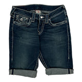 True Religion Contrast Stitch Denim Shorts - 28W US 2 Dark Wash Denim