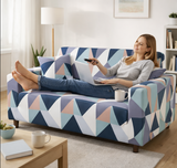 Anyseat 4-Seater Sofa Cover – Blue White Geometric Style Slipcover for Living Room Chair Protection