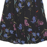 SAG HARBOR Womens Black Floral Print Button Midi Cotton Blend Skirt L Elegant
