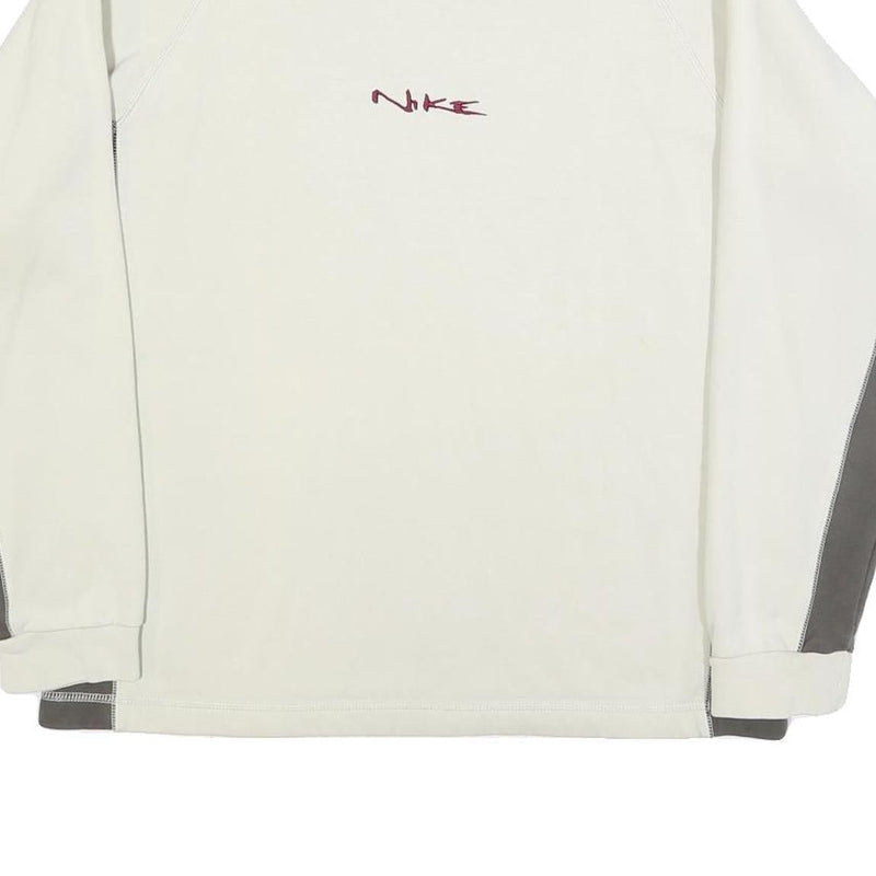 NIKE Mens Cream & Grey V-Neck S Sweatshirt Cotton Blend Pullover Long Sleeve