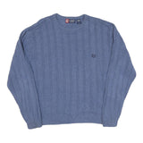 TOMMY HILFIGER Mens Blue Patterned Jumper Crew Neck Basic Knit L Cotton Blend