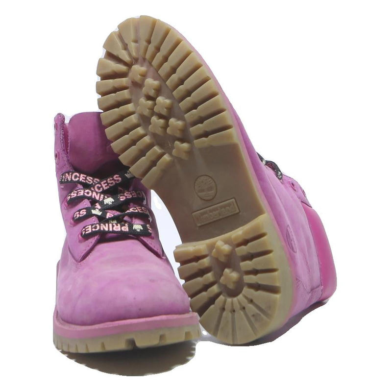 TIMBERLAND Classic Girls Ankle Boots Pink Leather UK 4 Durable Lace-Up Kids