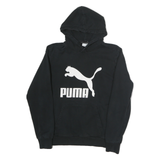 PUMA Mens Black Hoodie M Cotton Pullover Logo Sweatshirt Casual