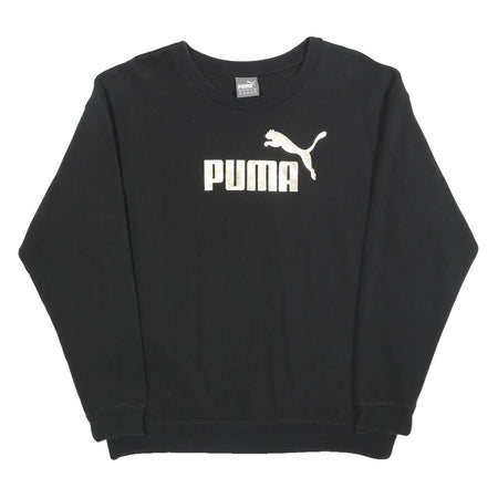 PUMA Womens Black Cotton Blend Crew Neck Sweatshirt UK 12 Logo Casual