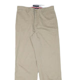 TOMMY HILFIGER Mens Regular Beige Cotton Blend Zip Trousers W33 L32 Smart Casual