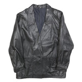 Womens Black Leather Button Jacket M Leather Plain Classic Smart Outerwear
