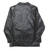 Womens Black Leather Button Jacket M Leather Plain Classic Smart Outerwear