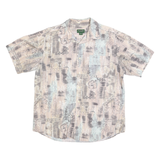 DAVID TAYLOR Mens Beige & Grey Hawaiian Shirt L Cotton Blend Short Sleeve Casual