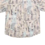 DAVID TAYLOR Mens Beige & Grey Hawaiian Shirt L Cotton Blend Short Sleeve Casual