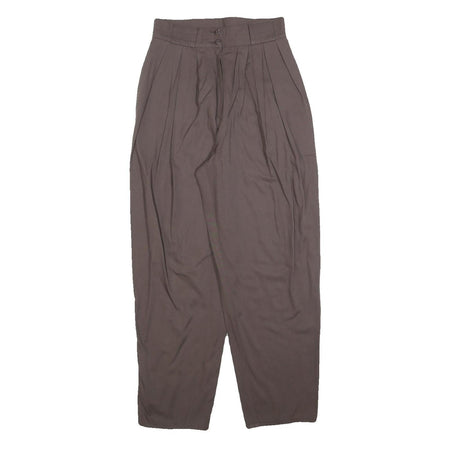 Womens Relaxed Fit Brown Polyester Blend Trousers W25 L27 Pleated Zip Pocket