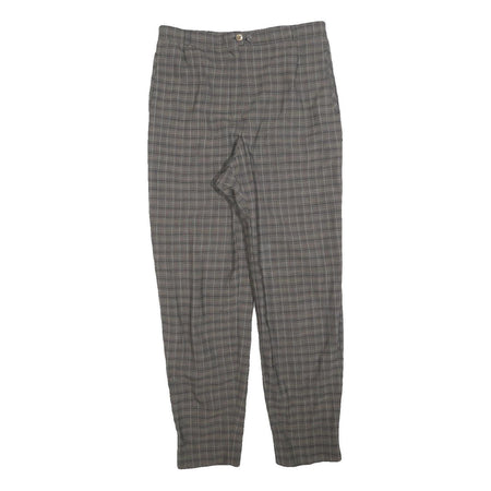 GARDEUR Womens Wool Woven Grey Check Regular Fit Straight Trousers W32 L30 Zip