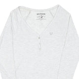 TRUE RELIGION Womens White Long Sleeve Henley Neck T-Shirt S Cotton Blend