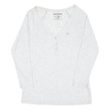 TRUE RELIGION Womens White Long Sleeve Henley Neck T-Shirt S Cotton Blend