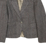 Womens Brown Wool Button Jacket S Woven Tailored Classic Stylish Elegant