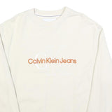 CALVIN KLEIN JEANS Mens Cream Sweatshirt Crew Neck M Cotton Pullover Logo