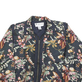LAVON Womens Black Floral Silk Zip Jacket M Lightweight Elegant Satin Print