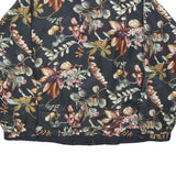 LAVON Womens Black Floral Silk Zip Jacket M Lightweight Elegant Satin Print