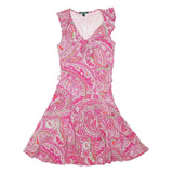 LAUREN RALPH LAUREN Womens Pink Paisley Fit & Flare Cotton Blend Dress S V-Neck