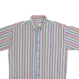 NATURAL ISSUE Mens Blue & Red & Green Striped Shirt L Cotton Button Short Sleeve