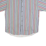 NATURAL ISSUE Mens Blue & Red & Green Striped Shirt L Cotton Button Short Sleeve