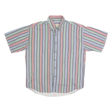 NATURAL ISSUE Mens Blue & Red & Green Striped Shirt L Cotton Button Short Sleeve