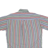 NATURAL ISSUE Mens Blue & Red & Green Striped Shirt L Cotton Button Short Sleeve
